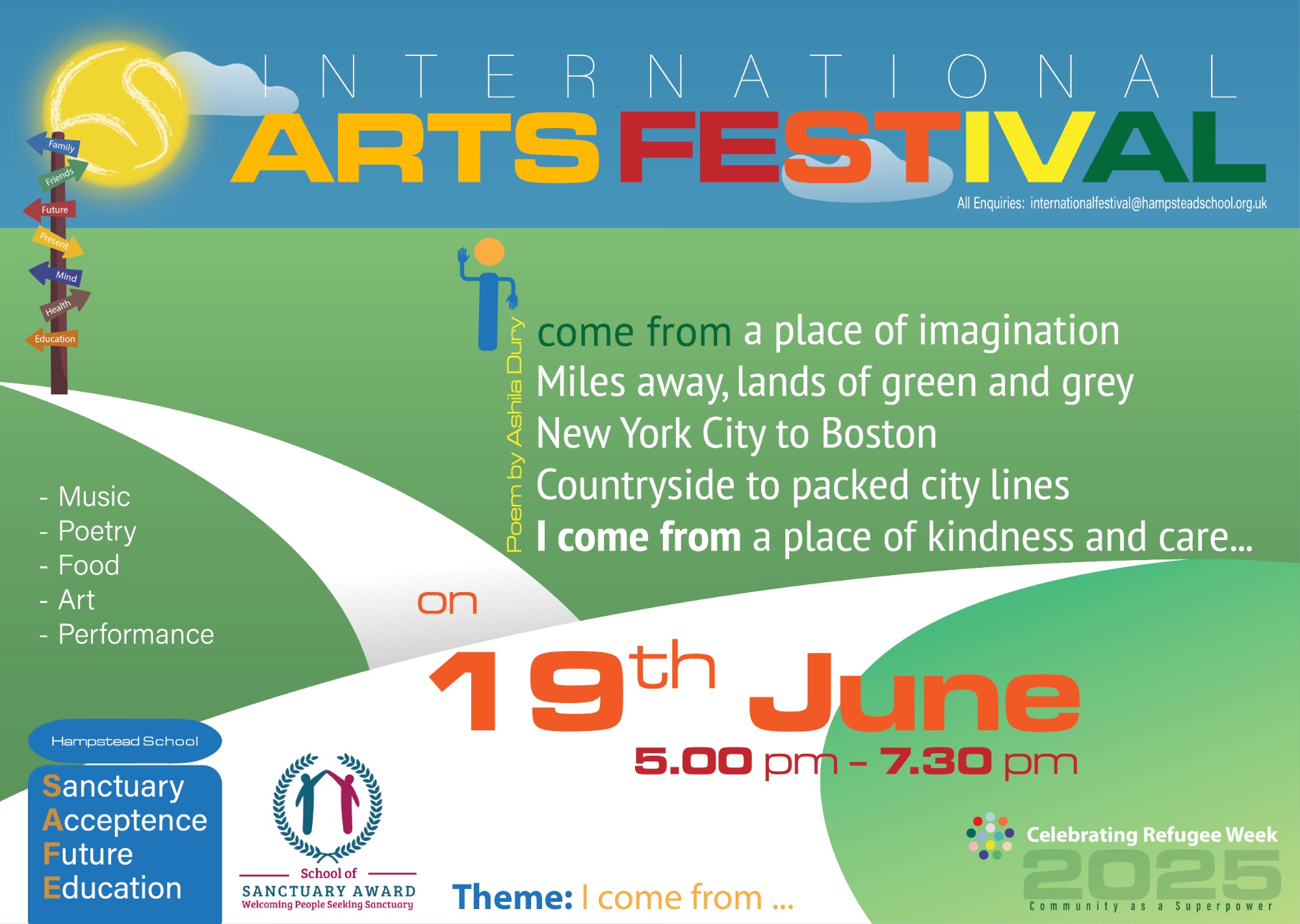 Poster for the International Arts Festival, on 19 June 17:00 - 19:30.